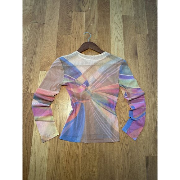 Rainbow Mesh Long-Sleeve Sheer Top – Colorful See-Through Layering Shirt Festiva - Picture 2 of 7